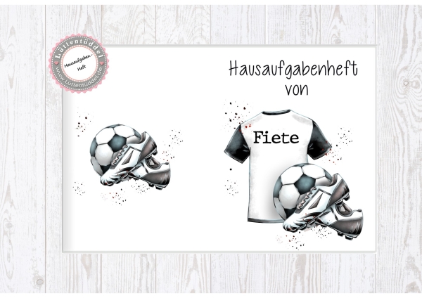 zuckersüßes Schulheft Umschlag mit Name Fußball Hausaufgabenheft in seperater Hochwertiger Hülle von Lüttentüddel®